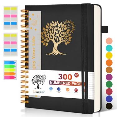 Imagem de Caderno espiral grande com 300 páginas numeradas – Caderno espiral B5 para escrever, páginas pautadas na faculdade, caderno de trabalho e escola para homens e mulheres, caderno de couro de capa dura