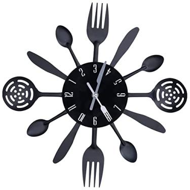 Imagem de Relógio de Parede Nórdico de Aço Inoxidável – Relógio Criativo de Arte Em Metal para Cozinha e Sala de Estar – Relógio Minimalista de Quartzo Preto Pendurado (bateria Não