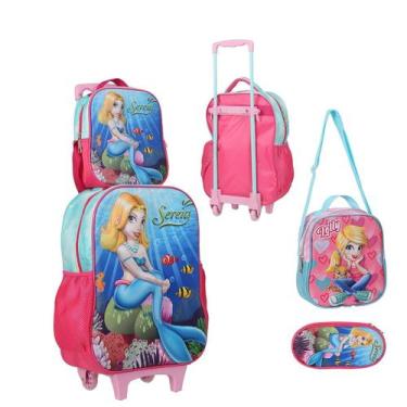 Imagem de Kit Mochila Com Rodinhas E Lancheira + Estojo Sereia - Tesla Store