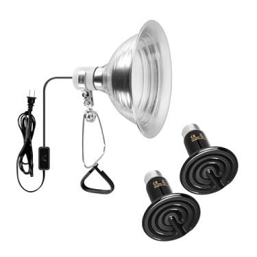 Imagem de Simple Deluxe Pacote com 2 lâmpadas de calor de répteis de cerâmica de 75 W e luz de fixação de 150 W com combo de refletor de alumínio de 21,6 cm para animais de estimação anfíbios