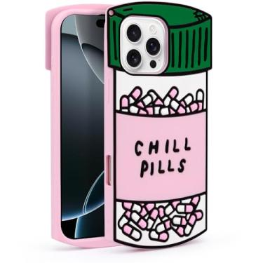 Imagem de Dumkery Capa fofa compatível com iPhone 16 Pro Max Chill Pills, formato de garrafa feminina, silicone macio 3D, proteção resistente, à prova de choque, para meninas e mulheres