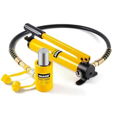 Imagem de MMNZE 10t 2 "conjuntos de macacos de cilindro hidráulico de curso porta power ram jack kits de cilindro de elevação de ação única retraem automaticamente com bomba manual hidráulica cp-180