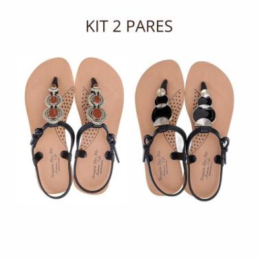 Imagem de Kit 2 Pares Sandalia Feminina Confortavel Ortopédica Terapia dos Pés, 