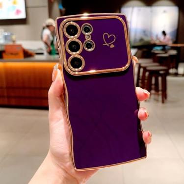 Imagem de Capa de TPU macio revestida para Samsung Galaxy S24 S23 S22 Ultra Plus A55 A54 A15 A14 A25 A35 5G S 24 23 22 A 55 15 Love Heart, roxo escuro, para Samsung S22 Plus
