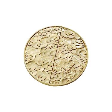 Imagem de WJXFHTD Puxador de armário de meia lua com 2 puxadores de estilo chinês, ferragens exclusivas de gabinete com alça de liga de zinco antiga (ouro escovado)