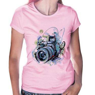 Imagem de Baby Look Câmera Fotográfica - Foca na Moda, Rosa bebê, GG