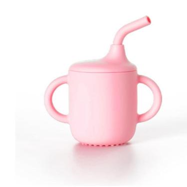 Imagem de Copo Treinamento Transição Alça E Canudo Bebê Em Silicone Rosa
