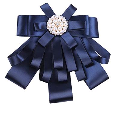 Imagem de Chamvino Broche de fita de laço grande para mulheres e meninas com strass grandes clipes de gravata borboleta para camisas banco hotel aeromoça estudante profissional insígnia, Zinco Pérola sintética,
