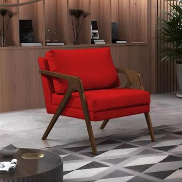 Imagem de Poltrona Mona Monique Luxo Base Madeira Maciça Mel Veludo Vermelho - I