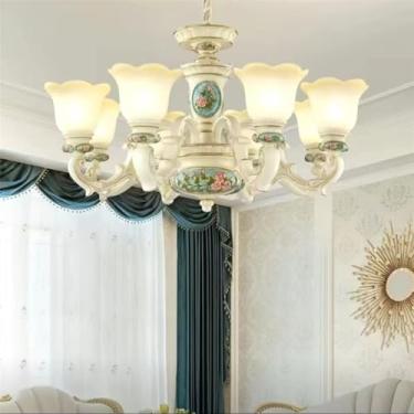 Imagem de Europeu Luxo Sala de Estar Lâmpada Pendente Americano Retro Restaurante Quarto Villa Hotel Roupa Salão de Beleza Café Lustre (C 8 luzes)