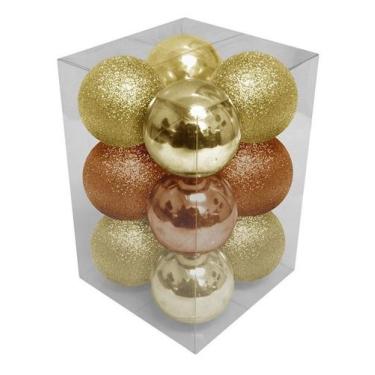 Imagem de 12 Bolas De Natal 4cm Várias Cores Alta Qualidade - Fitas e Festas, Ou