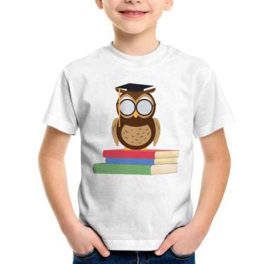 Imagem de Camiseta Infantil Coruja Estudante - Foca na Moda, Branco, 6