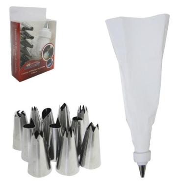 Imagem de Decorador de bolo / saco para confeitar + 12 bicos de inox - MEGAFIT