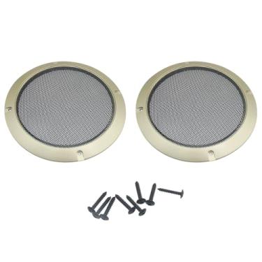 Imagem de OZXNO 2 peças de grade de alto-falante de malha de metal de 16,5 cm, capa protetora para grade de subwoofer com parafusos de montagem para alto-falante de carro de áudio doméstico (ouro)