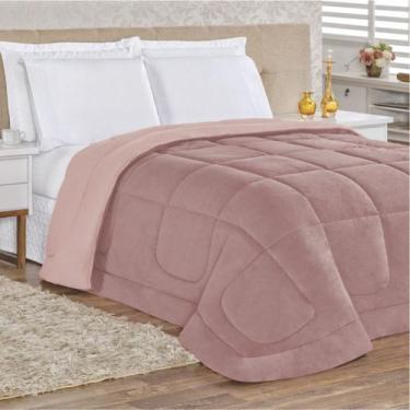Imagem de Edredom Coberdrom Queem Malha Algodão e Manta Flannel - Rosê - 100% Po