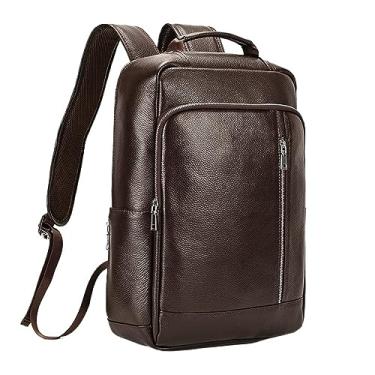 Imagem de Mochila de couro masculina de 15,6 "para laptop mochila de couro de vaca de grande capacidade mochila de viagem masculina para homens(Coffee)