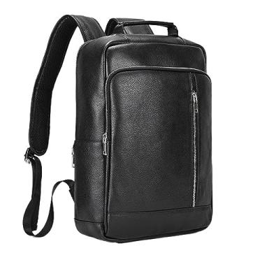Imagem de Mochila de couro masculina de 15,6 "para laptop mochila de couro de vaca de grande capacidade mochila de viagem masculina para homens(Black)