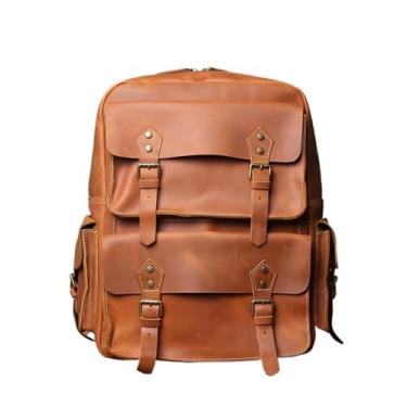 Imagem de Mochila de couro retrô para homens, mochila masculina de couro genuíno de grande capacidade, bolsa de viagem para homens(Retro brown)