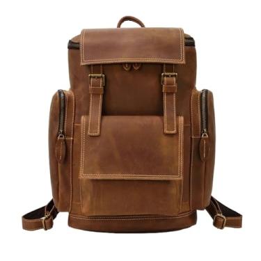 Imagem de Mochila para laptop de grande capacidade de couro para homens retrô bolsa para laptop bolsa de viagem de negócios para homens(Brown)