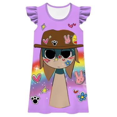 Imagem de MSSmile-FANKID Little Girls Sprunki Push Dress Little Kids Music Adventure Cartoon Printed Costume(7-8Y/140cm,Purple)