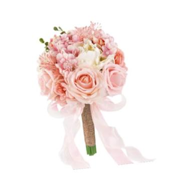 Imagem de Esquirla 12 polegadas Rosas de seda dama de honra Bouquet de casamento rosa elegante para o aniversário de engajamento Decorativo Tossing Bouquet Ribbon Tassel