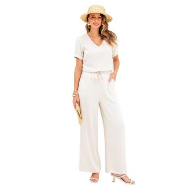 Imagem de Conjunto Blusa e Calça Pantalona Lisa Feminina em Linho com Viscose El
