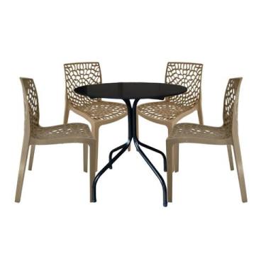 Imagem de Jogo Mesa 80X80 Preta Com 4 Cadeiras Gruvyer Cafeteria Doceria Jantar 