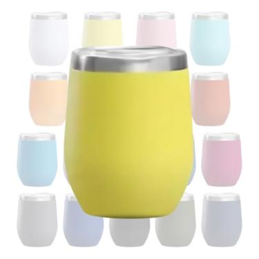 Imagem de Caneca Copo Térmico Aço Inox 360ml Para Cerveja Café Bebida Chopp Chá Vinho Leite Água Mini Cuia Com Tampa Antigotejamento Anti-vazamento (Amarelo)