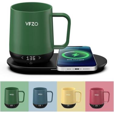 Imagem de VFZO Caneca inteligente de controle de temperatura, tela de LED para caneca de café autoaquecida, vida útil da bateria de 180 min - Carregador rápido sem fio de até 65 °C, design aprimorado, conjuntos