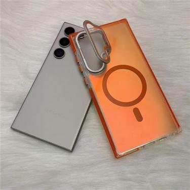 Imagem de HPQWN Para Samsung Galaxy S24 Ultra Luxury Matte Magnetic Case Capa rígida com carregamento sem fio (para Samsung Galaxy S24 Ultra/laranja)