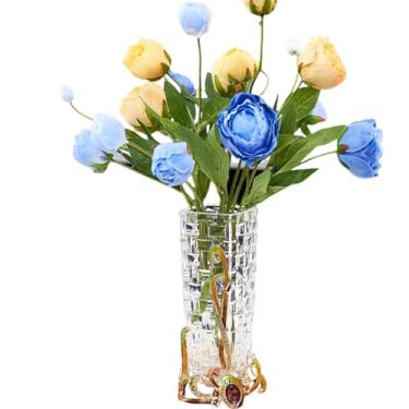 Imagem de Vaso esmaltado de vidro cristal de luxo com detalhes de diamante - Vaso de flores decorativo feito à mão para casa/escritório, presente exclusivo para decoração de mesa de escritório/sala de estar