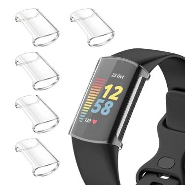 Imagem de Watbro Pacote com 5 protetores de tela compatíveis com Fitbit Charge 6/5, TPU macio, ultrafino, capa de rosto inteiro, capa protetora completa, acessórios para Charge 6 5 Smartwatch-Clear*5