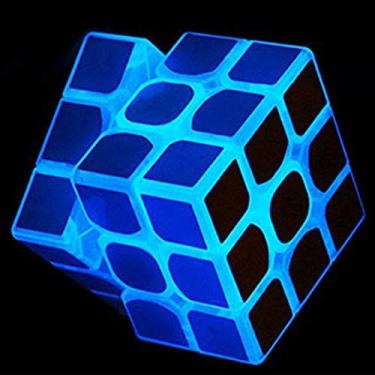 Imagem de Cubo de velocidade fluorescente azul 3x3 Glow in Dark Magic Speed Cube 3-D Brain Teasers Quebra-cabeças iq para crianças e adultos (3x3 azul fluoresce