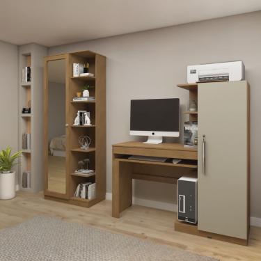 Imagem de Kit 2 Peças com Mesa para Computador Escrivaninha e Armário Multiuso 1 Porta com Espelho João