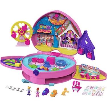 Imagem de Polly Pocket Tiny é poderoso parque temático mochila compacta com alças ajustáveis, 2 micro bonecas, carrinho de sorvete e passeios para idades de 4 a