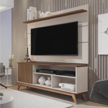 Imagem de Rack Malbec c/ Painel Vivare 1,36 Off White/Freijó - Germai Móveis