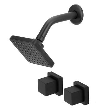 Imagem de Chuveiro Ducha Flat Preto Quadrado + Acabamento Quadrado Preto