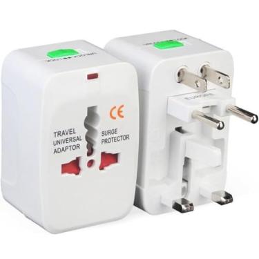 Imagem de Adaptador de Tomada Universal Para Viagem Padrão Internacional Europa UK Asia EUA JP AU EU Europeu 3 Pinos Mais de 150 Países Bivolt Trava de Segurança Portátil Ajustável PREMIUM