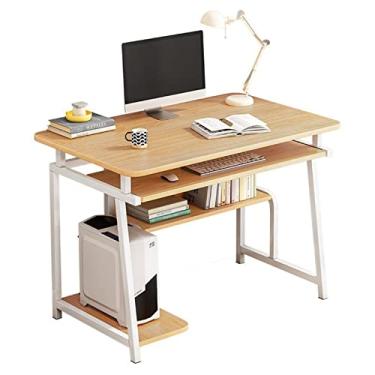 Imagem de Mesa de computador moderna minimalista mesa de computador com prateleiras de armazenamento e suporte de CPU mesa de escritório doméstico mesa de trabalho multifuncional mesa de estudo com estrutura de