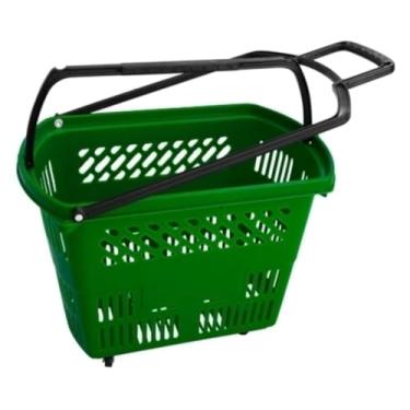Imagem de Kit 10 Cesta de Compras 30L Verde Bandeira Supermercado Mercado Com Rodinha