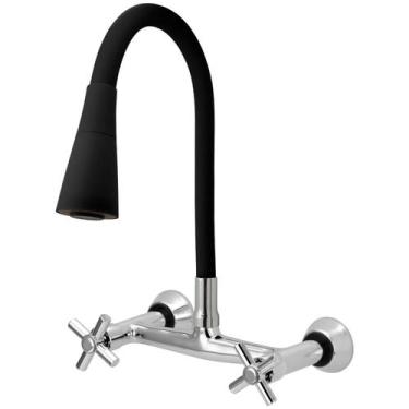 Imagem de Torneira Misturador Gourmet Flexível Cone Preto Parede - Furkin, Volan