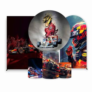 Imagem de Kit Painel de Festa Redondo de 1,30m, Trio de Cilindros, Painel Lateral e Romano Fórmula 1 - Fera Print
