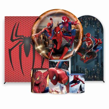 Imagem de Kit Painel de Festa Redondo de 1,30m, Trio de Cilindros, Painel Lateral e Romano Homem Aranha - Fera Print