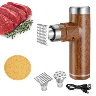 Imagem de YATLADIS Amaciador De Carne Elétrico, Máquina Amaciadora De Carne Sem Fio Com 2 Martelos De Aço Inoxidável, Utensílios De Cozinha Essenciais Para Amaciar Costeletas De Bife/Carne/Frango (Marrom)