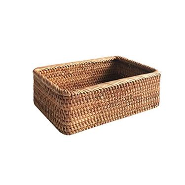 Imagem de Cesta de vime retangular tecida à mão, frutas, chá, pão, piquenique, caixa de armazenamento de cosméticos, utensílios de cozinha, utensílios domésticos