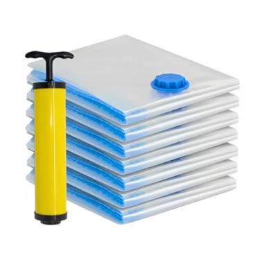 Imagem de Kit 10 Saco a Vácuo 50x70 60x80 80x100 Organizador de Roupas Mala Viagem Guarda Roupas Com Bomba(5 Unidades + Bomba de Ar)