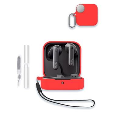 Imagem de Capa para fone de ouvido CMF por Nothing Buds 2 Bluetooth 2025, capa protetora portátil de silicone macio WUNIAK resistente a arranhões com kit de limpeza, mosquetão e cordão, vermelha