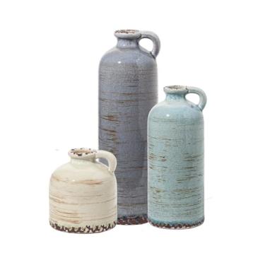 Imagem de Conjunto de 3 vasos vintage de cerâmica com alça, vaso rústico de fazenda para decoração de casa, sala de estar, centros de mesa, lareira, entrada, estante de livros, banheiro