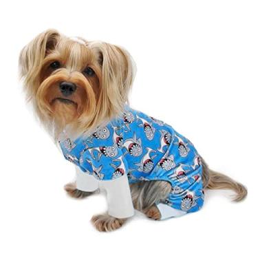 Imagem de Pijamas de pelúcia Klippo Dog/Puppy Tubarões Minky Silly Pigames/Bodies para loungewear/PJ/macacão/macacão para raças pequenas (PP)