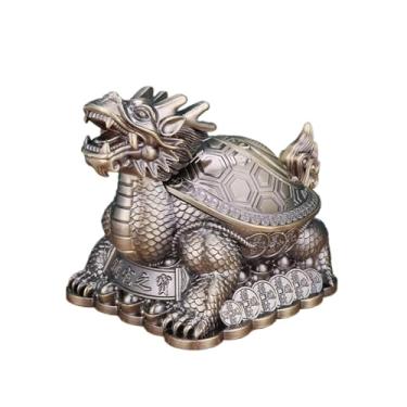 Imagem de Cinzeiro Cinzeiro decorativo vintage de tartaruga de dragão à prova de vento com tampa para cigarro antigo cinzeiro portátil de cobre interno externo esculpido à mão decoração de presente chique Cinze